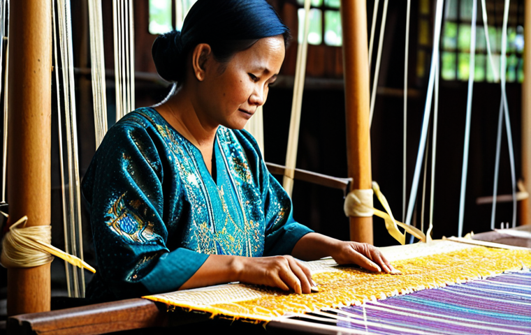 Songket Weaver**

"A Bruneian artisan skillfully weaving a Songket fabric with gold threads, fully clothed in traditional Malay attire, modest clothing, in a traditional weaving workshop with intricate patterns visible on the loom and finished textiles, appropriate attire, safe for work, perfect anatomy, correct proportions, natural pose, professional, high quality, family-friendly."

**