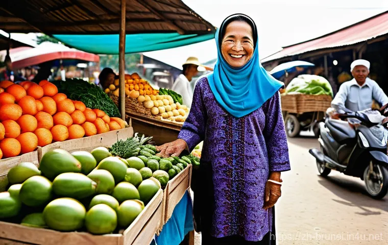 브루나이 지역별 방언 차이 - **Prompt:** A heartwarming scene in Brunei's historic Kampong Ayer (Water Village). An elderly Brune...