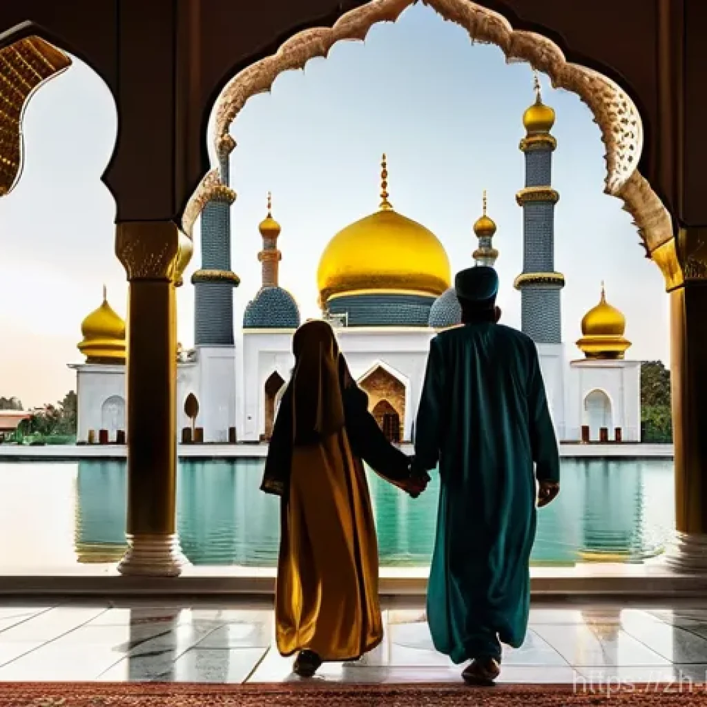 브루나이 무슬림 예절 - **Prompt:** A serene and majestic view of a grand Bruneian mosque, possibly inspired by the Omar Ali...