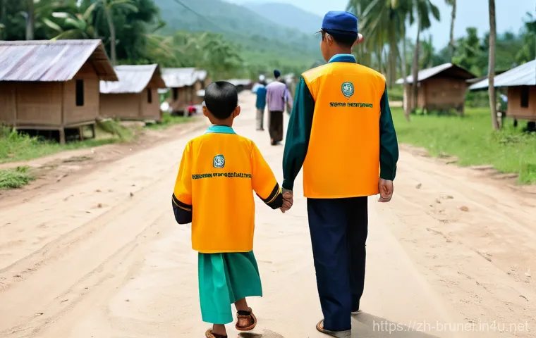 브루나이 재난 대응 체계 - **Prompt 1: Community Flood Evacuation Drill**
    "A vibrant and educational scene in a traditional...