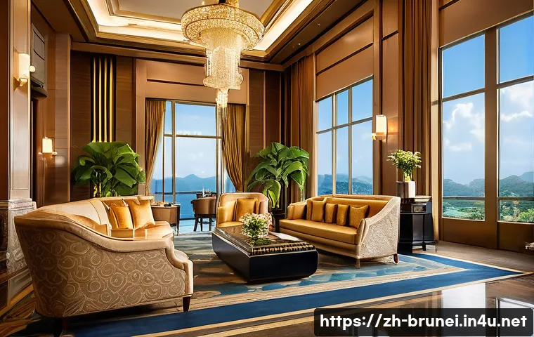 브루나이 고급 호텔 추천 - **A lavish interior scene at The Empire Brunei.** The image captures the opulent grandeur of a hotel...