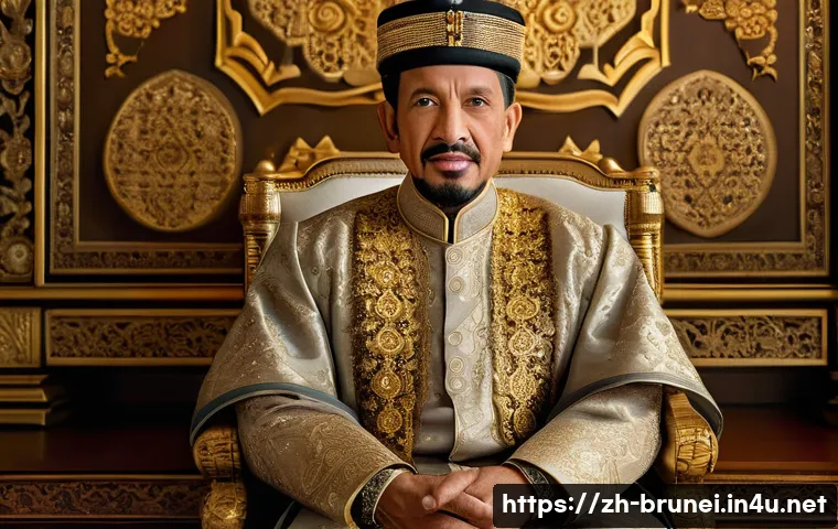 술탄 하사날 볼키아 프로필 - A dignified portrait of Sultan Hassanal Bolkiah of Brunei in traditional royal attire, seated in an ...