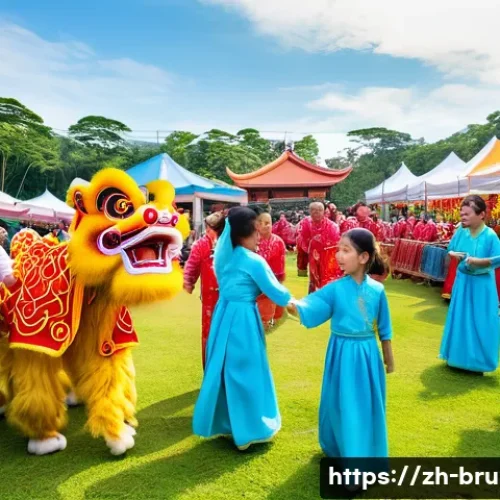 브루나이의 다문화 공존 - A vibrant community festival scene in Brunei showcasing multicultural harmony: Malay, Chinese, and i...