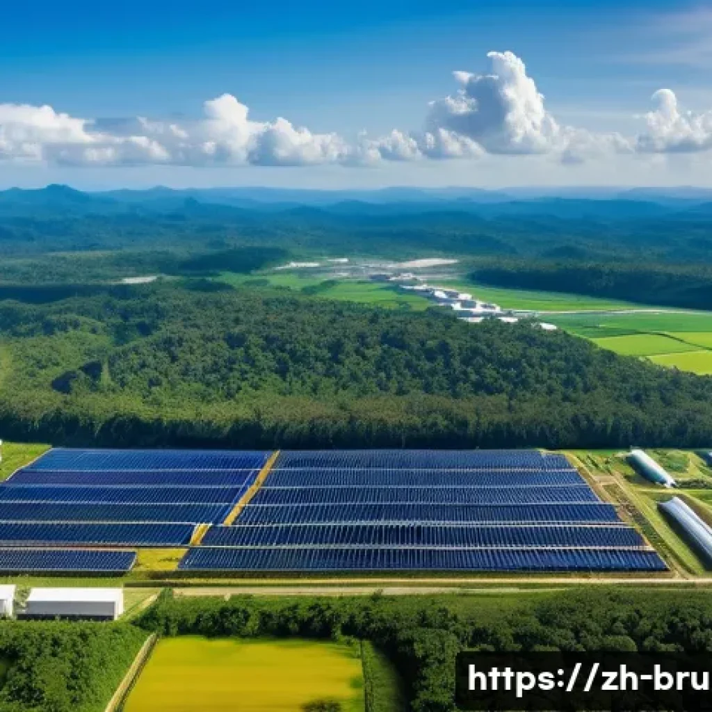 브루나이의 전기 및 에너지 공급 - A detailed aerial view of Brunei’s energy landscape showcasing traditional oil and natural gas facil...