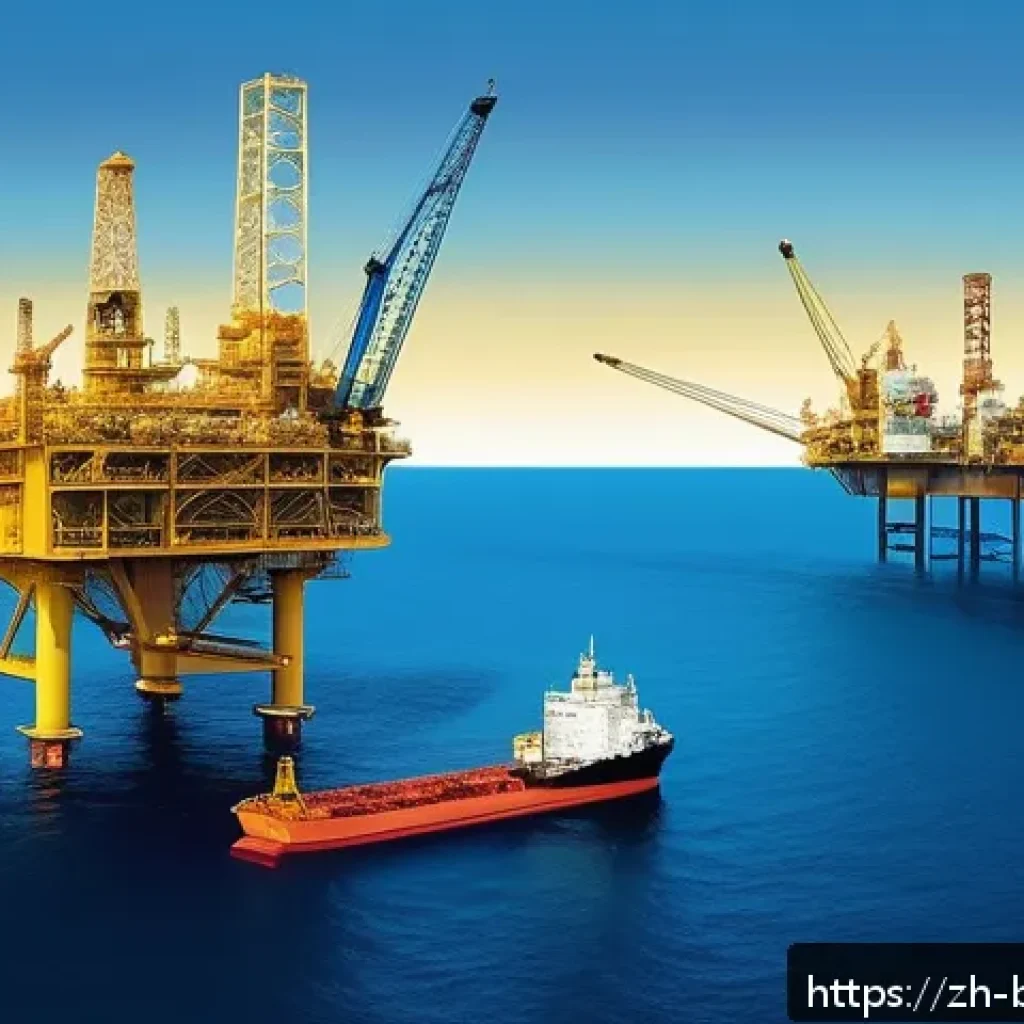 브루나이와 싱가포르 경제 비교 - A detailed and vibrant illustration of Brunei’s oil and natural gas industry landscape: showcasing e...