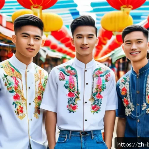 브루나이의 젊은 세대 트렌드 - A vibrant street fashion scene in Brunei featuring young adults wearing a creative fusion of traditi...